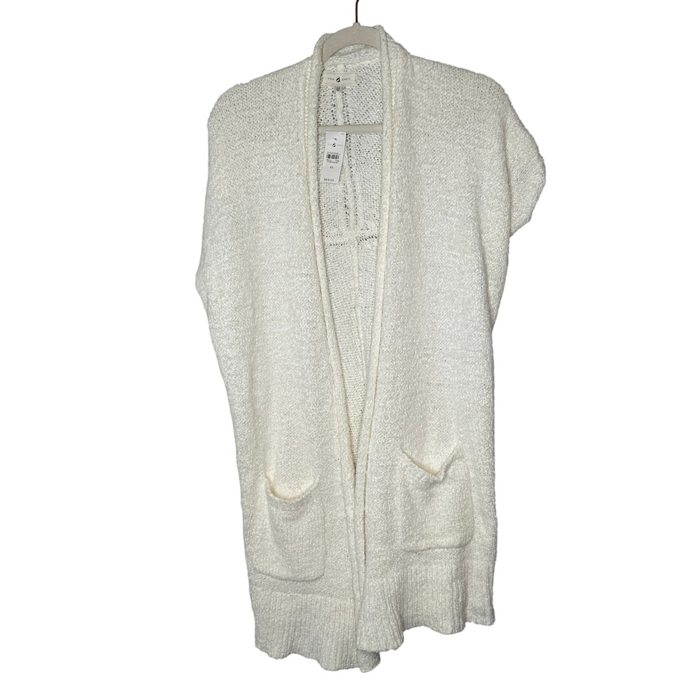 Lou & Grey Cream White Textured Knit Open Front Long Vest Cardigan XS NWT